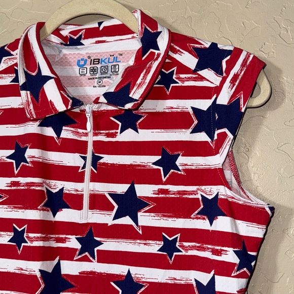 IBKÜL Americana II Sleeveless Zip Polo Golf Top star and stripe print size M - Picture 2 of 5